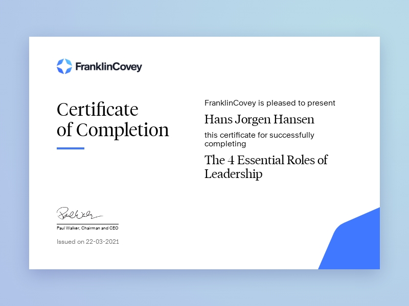 FranklinCovey Certificate of Completion